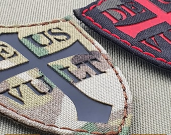 Deus Vult Crusader Cross Shield 4"x3" Lasercut Patch