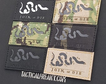 Toppa "Join or Die" con serpente, toppa tagliata al laser della Rivoluzione Americana (2x3,5")