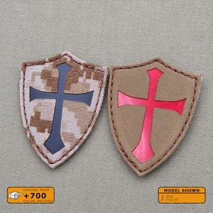 Crusader Cross Shield 3&quot;x2.25&quot; Lasercut Patch