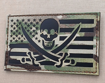 Jolly Roger Calico Jack USA Flag Pirate American Jack Rackham 3"x5" Laser Cut Patch