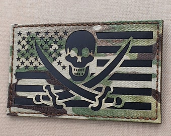 Calico Jack Pirate USA Flag Patch, 3"x5" Laser Cut