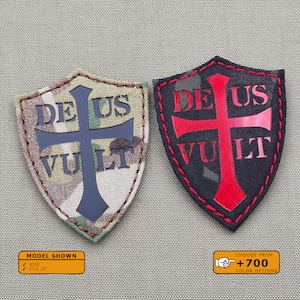 Deus Vult Crusader Cross Shield 3&quot;x2.25&quot; Lasercut Patch