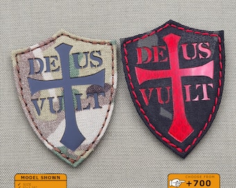Deus Vult Crusader Cross Shield 3"x2.25" Lasercut Patch