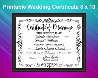 Wedding Certificate Printable, Marriage Certificate Wedding Gift, Marriage Sign, Wedding Gift