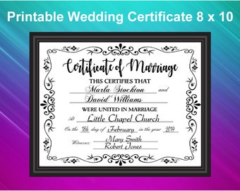 Marriage Certificate Printable - Etsy