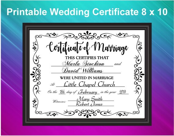Wedding Certificate Printable Marriage Certificate Wedding | Etsy