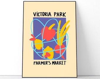 Victoria Park Print, Farmers Market Art, Food Art Poster, Graphic Art Print, Colourful Pop Art Poster, Home Wall Art, Modern Room Decor