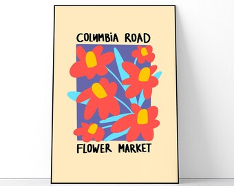 Columbia Road Flower Market Art Print, Graphic Floral Poster, Colourful Botanical Print, Home Wall Art, Pop Art Print, Modern Art Decor