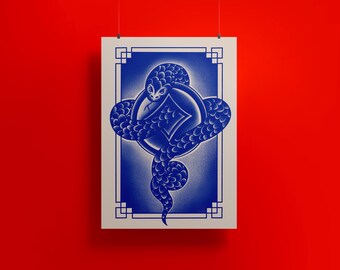 Year of the Snake Print, Chinese Zodiac Poster, Lunar New Year Art, Serpent Home Wall Art, Oriental Gift, Astrology Art, Feng Shui Decor
