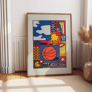 Arte mural de baloncesto, póster deportivo serigrafiado, serigrafía a 4 colores, decoración de sala de juegos, regalo para casa nueva, arte de edición limitada, regalo para amantes de los deportes