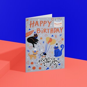 Happy Birthday card, Cats and dogs greetings card, A5 Fold card, Card for cats and dogs lover, Handmade birthday card, Gift for her and him