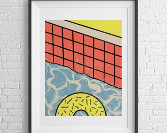 Pool Floatie Print, Happy Summer Art, Wall Home Decor, Colourful Poster, Original Art Print, Summer Giclee, Graphic Poster, Modern Design