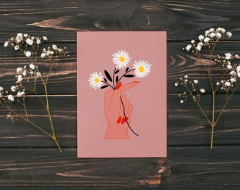Floral Thank You Card: Hand with Daisies, Botanical Greeting Card