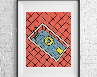 Swimming Pool Art Print, Summer Art Poster, Modern home decor, Colourful Graphic Poster, Summer Wall Art, Original Art Print, Graphic Poster