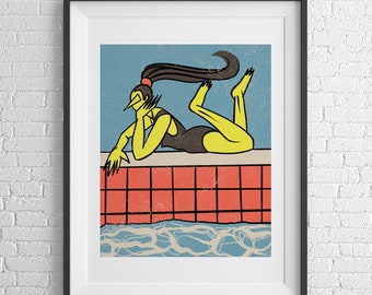 Pool Girl Giclée Print: Modern Summer Wall Art