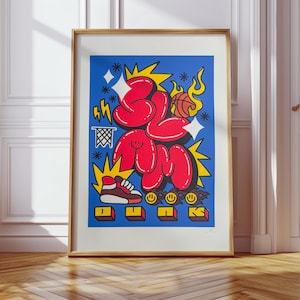 Póster de baloncesto, serigrafía a 4 colores, tirada a mano, arte de pared de baloncesto de edición limitada, regalo para amantes de los deportes, decoración de sala de juegos