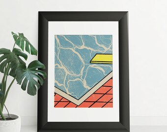 Swimming Pool Print, Summer Art Poster, Modern Wall Art, Home Wall Decor, Colourful Graphic Poster, Original Giclee Print, Graphic Wall Art