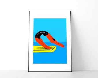 The Swimmer Art Print, Swimming Poster, Sports Art Print, Graphic Wall Art, Design Poster, Colourful Modern Poster, Modern Home Wall Art,