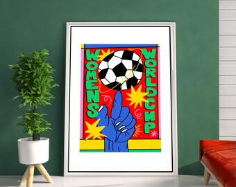 Womens World Cup Poster, Football Wall Art, Sports Home Decor, Colourful Design Poster, Typography Art Print, Football Fan Gift, Soccer Art