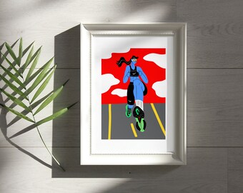 Runner Girl Poster, Sports Design Print, Home Wall Art Decor, Running Womens Gift, Marathon Run Athlete, Fitness Girl, Female Runner Print