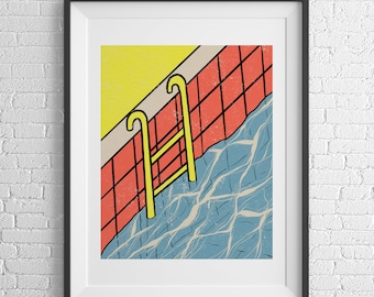 Swimming Pool Art Print: Colorful Summer Giclée Poster