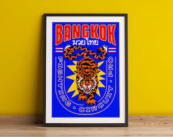 Tiger Design Poster, Bangkok Print, Boxing Art, Thailand Wall Decor, Modern Home Wall Art, Muay Thai Typography Poster, Good Luck Home Decor