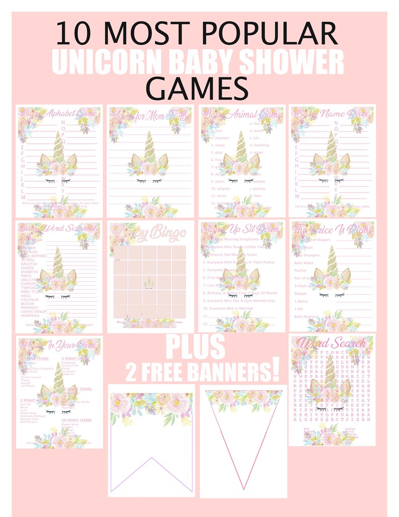 On Sale Unicorn Baby Shower Games 10 Printable Games Plus 2 Etsy