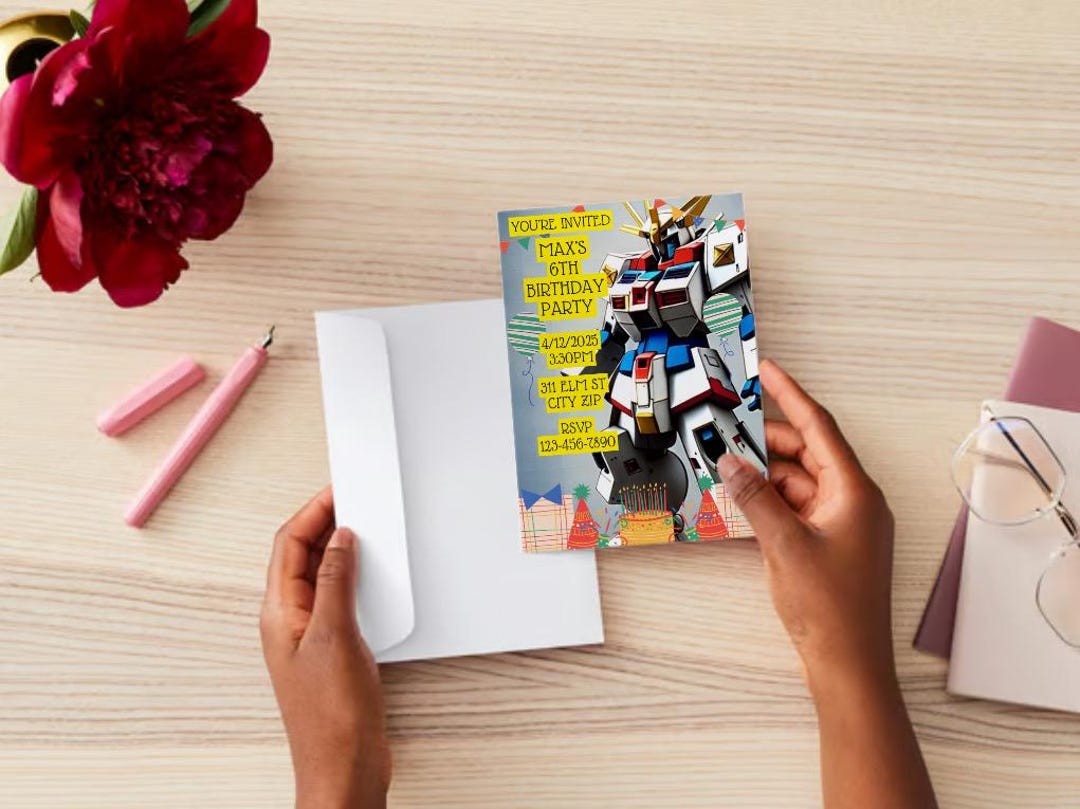 Editable Digital Download Gundam Birthday Invitations Japanese Kaiju ...
