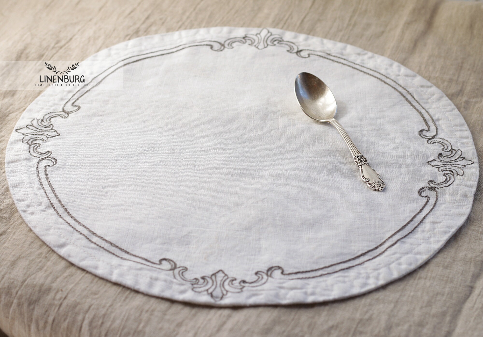 Round Linen Placemats Farmhouse Decor Cloth Embroidery Etsy
