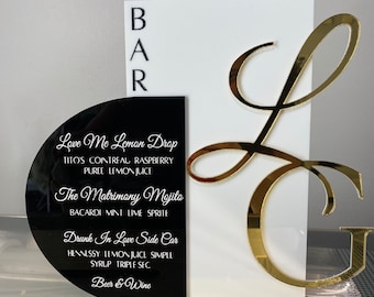 Signature Initial Acrylic Bar Menu