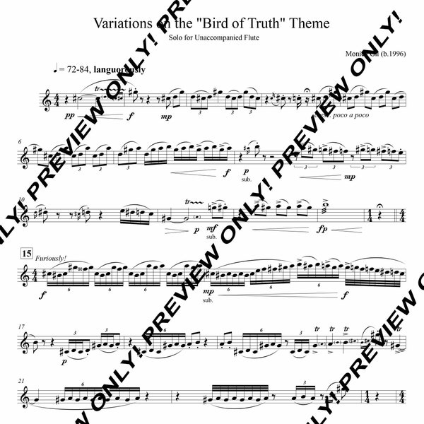 Sheet Music for "Variations On The Bird of Truth Theme" Flute Solo