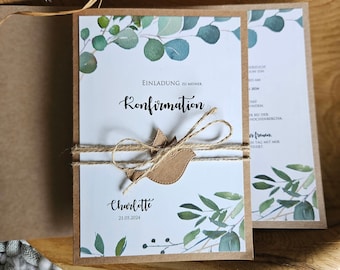 Einladungen zur Hochzeit Kommunion Taufe Konfirmation | Eukalyptus | 2024  | Einladungskarten aus Kraftpapier | Vintage |EUKALYPTUS Greenery