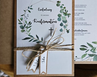 Einladungen zur Hochzeit Kommunion Taufe Konfirmation | Eukalyptus | 2024  | Einladungskarten aus Kraftpapier | Vintage |EUKALYPTUS Greenery