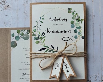 Einladungen zur Hochzeit Kommunion Taufe Konfirmation | Eukalyptus | 2024  | Einladungskarten | Kraftpapier | Vintage | EUKALYPTUS Greenery