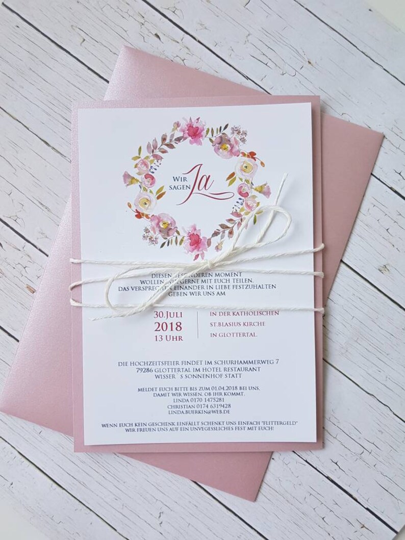 Gl U00e4nzend Hochzeitseinladungskarten Mit Kordel Druck Und Umschlag Inkl Vintage Einladung Zur Hochzeit Altrosa 10 X