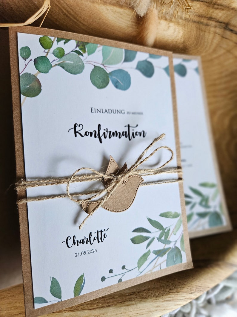 Einladungen zur Hochzeit Kommunion Taufe Konfirmation Eukalyptus 2024 Einladungskarten Kraftpapier Vintage EUKALYPTUS Greenery Bild 2