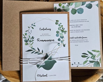 Einladungen zur Hochzeit Kommunion Taufe Konfirmation | Eukalyptus | 2024  | Einladungskarten | Kraftpapier | Vintage | EUKALYPTUS Greenery