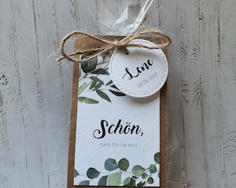 10x GASTGESCHENK Hochzeit Taufe Kommunion Vintage Boho | personalisiert | Gastgeschenke | Blumensamen | Pusteblumen | Hochzeitsgastgeschenk