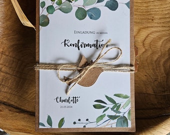 Einladungen zur Hochzeit Kommunion Taufe Konfirmation | Eukalyptus | 2024  | Einladungskarten | Kraftpapier | Vintage | EUKALYPTUS Greenery