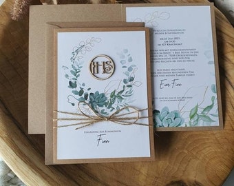 Einladungen Kommunion Taufe Konfirmation | Eukalyptus | invitation 2024  | Einladungskarten | Kraftpapier | Vintage | EUKALYPTUS B6 Greenery