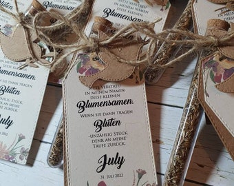 10x GASTGESCHENK Hochzeit Taufe Kommunion Vintage Boho | personalisiert | Gastgeschenke | Blumensamen | Pusteblumen | Hochzeitsgastgeschenk