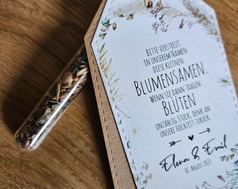 10x GASTGESCHENK Hochzeit Taufe Kommunion Vintage Boho | personalisiert | Gastgeschenke | Blumensamen | Pusteblumen | Hochzeitsgastgeschenk