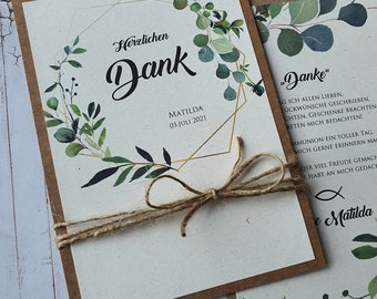 Dankeskarte Kommunion Taufe Konfirmation | Eukalyptus | invitation | Danke | Kraftpapier | Vintage | EUKALYPTUS B6 2024 Danksagungen