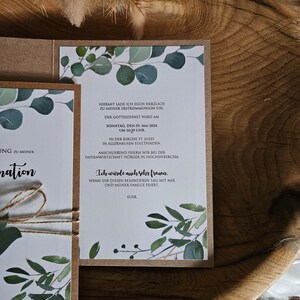 Einladungen zur Hochzeit Kommunion Taufe Konfirmation Eukalyptus 2024 Einladungskarten Kraftpapier Vintage EUKALYPTUS Greenery Bild 4