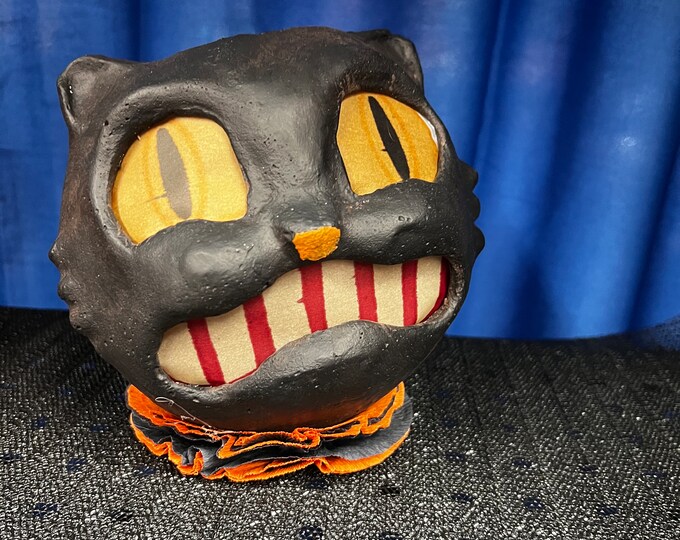 Vintage Paper Mache Black Cat Halloween Folk Art Treat Bucket Etsy