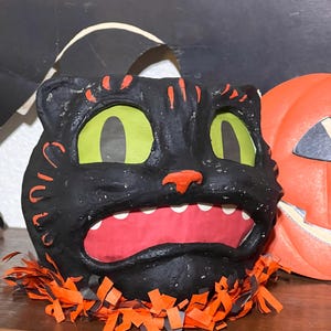 Balde de guloseimas de Halloween vintage Black Cat