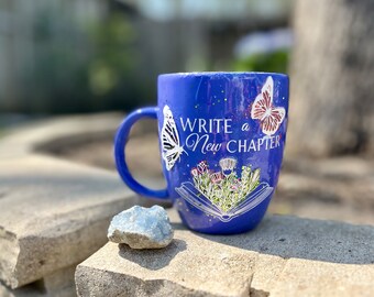 Sparkly Spring Writer’s Mug | Made to Order | Positive Affirmation Mug | Write a New Chapter | Spring Glitter & Vinyl Mug