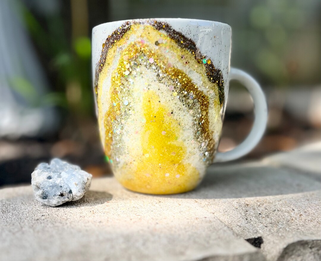 Golden Yellow Glitter Geode Coffee Mug 14 Oz. - Etsy