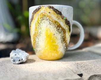 Golden Yellow Glitter Geode Coffee Mug 14 oz.