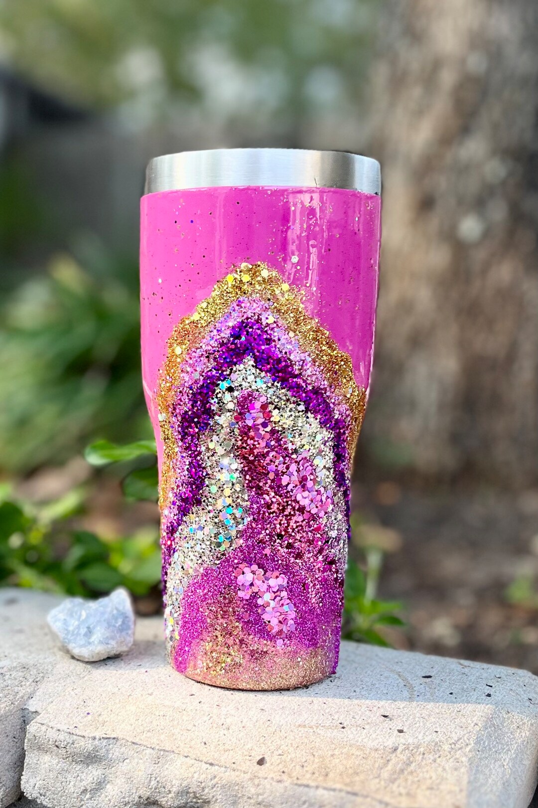 Geode Travel Mug 30oz. With Lid Pink & Gold Geode Glitter Etsy